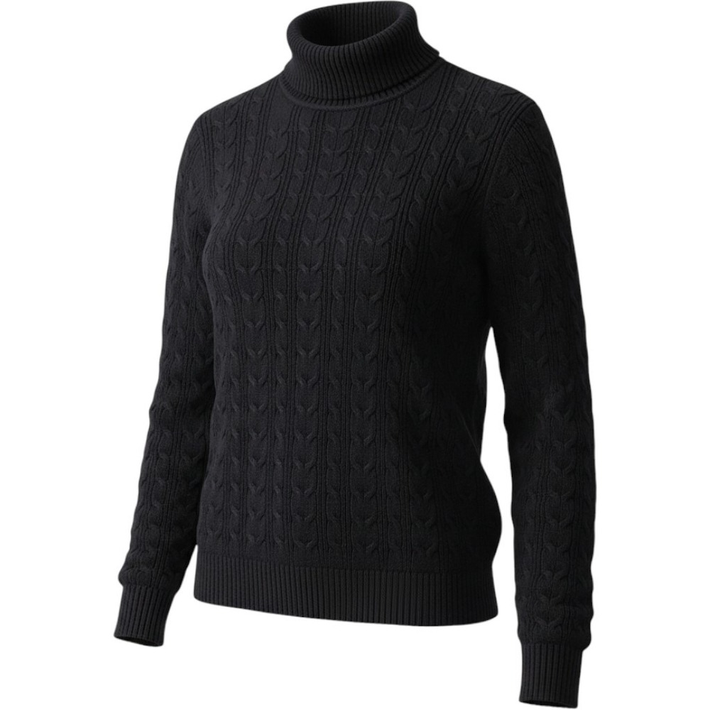 St Johns Bay Womens XL Black Cable Knit Turtleneck Sweater Cotton Blend